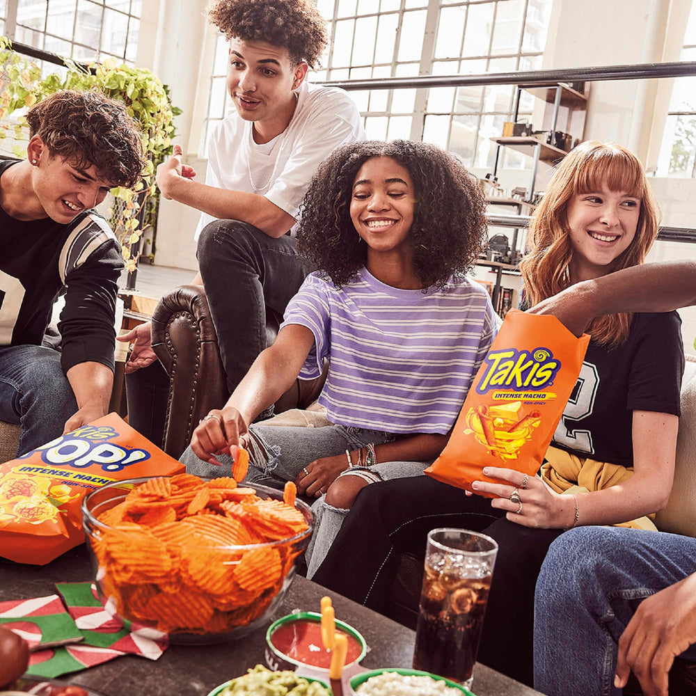 Takis Intense Nacho on-the-go snack, snackable and non-spicy.
