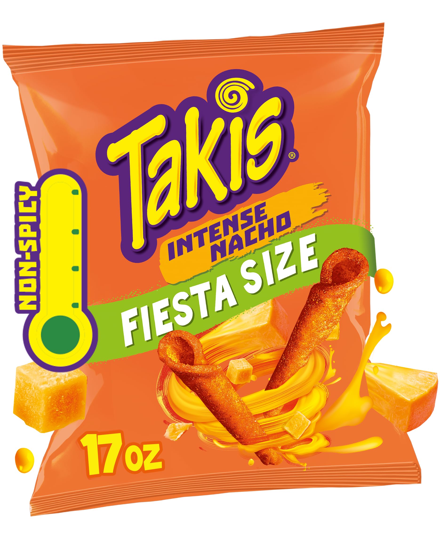 Takis Intense Nacho rolled chips bag, bold cheese flavor for snack time.