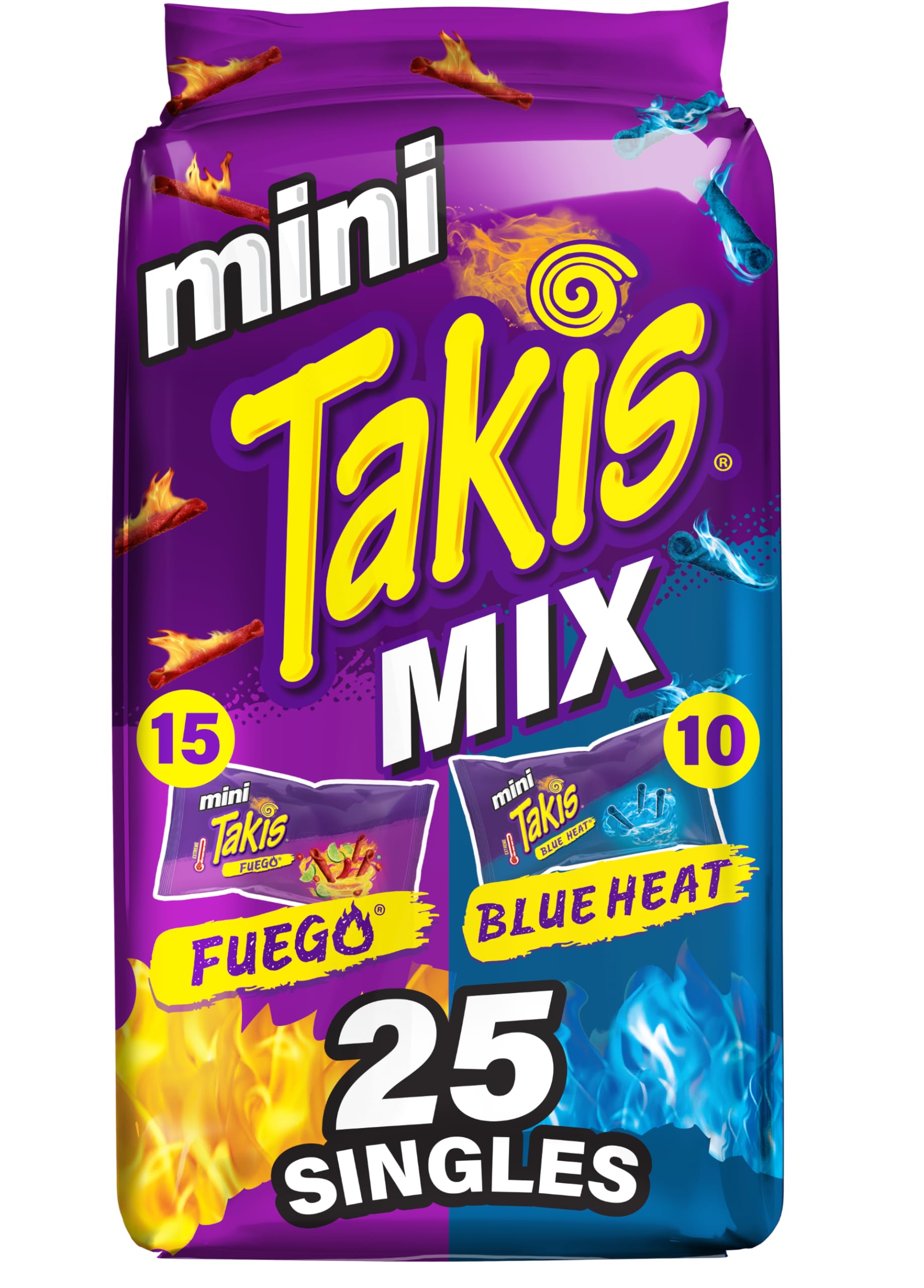 Takis mini 25pc variety pack front view for on-the-go snacking.