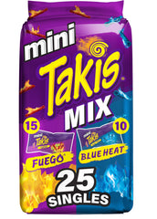 Takis mini 25pc variety pack front view for on-the-go snacking.