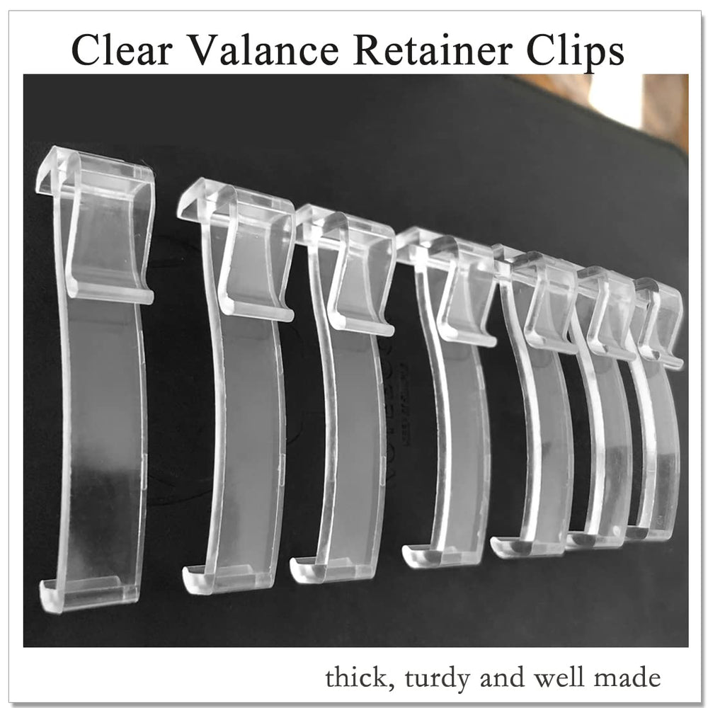 Takngjd clear valance clips close-up; durable, flexible plastic