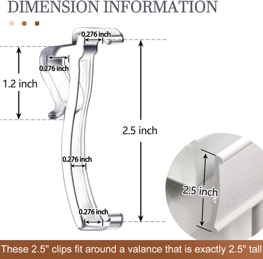 Takngjd valance clips installed on 2.5-inch valance; perfect fit