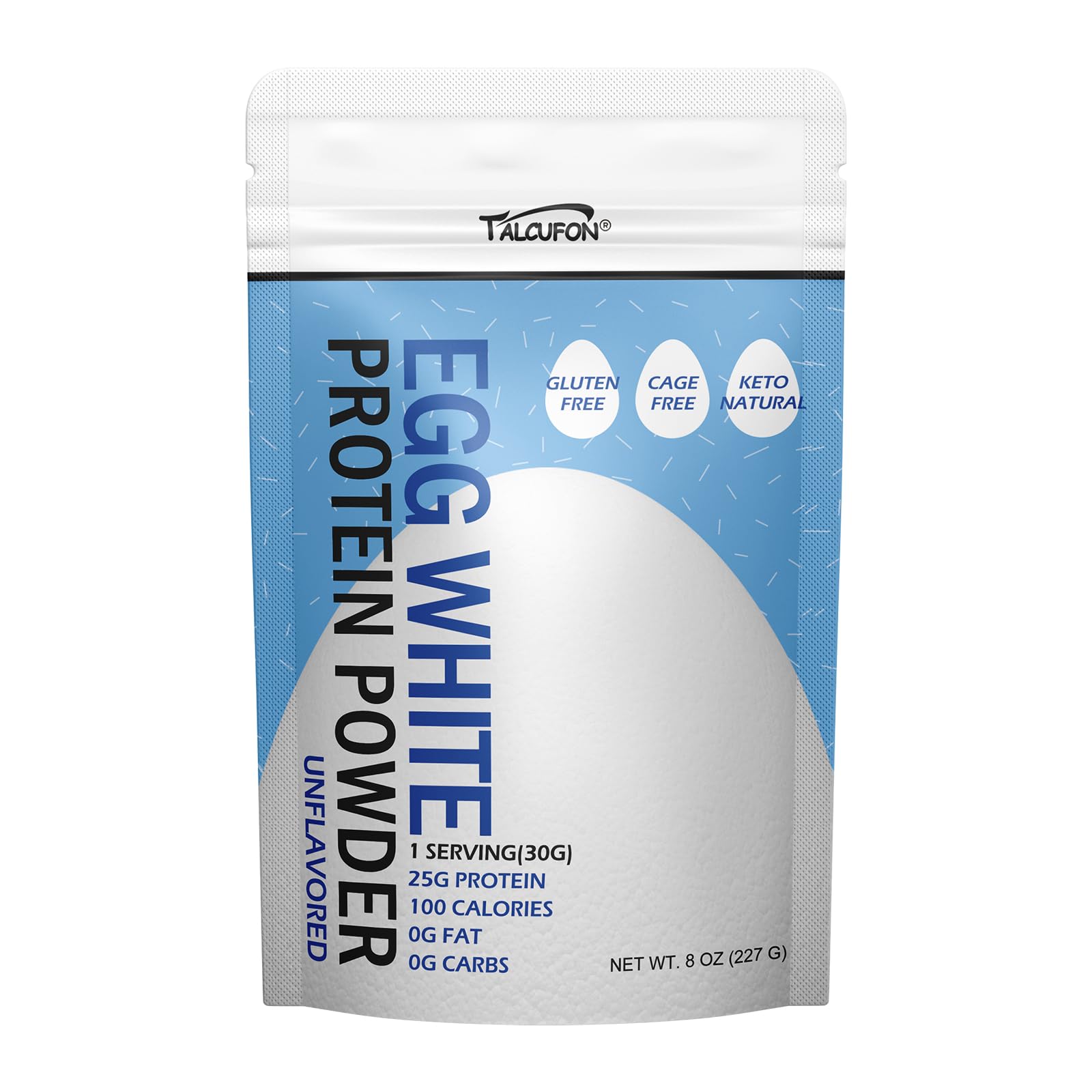 Talcufon Egg White Protein Powder bag with resealable zipper preserves freshness.
