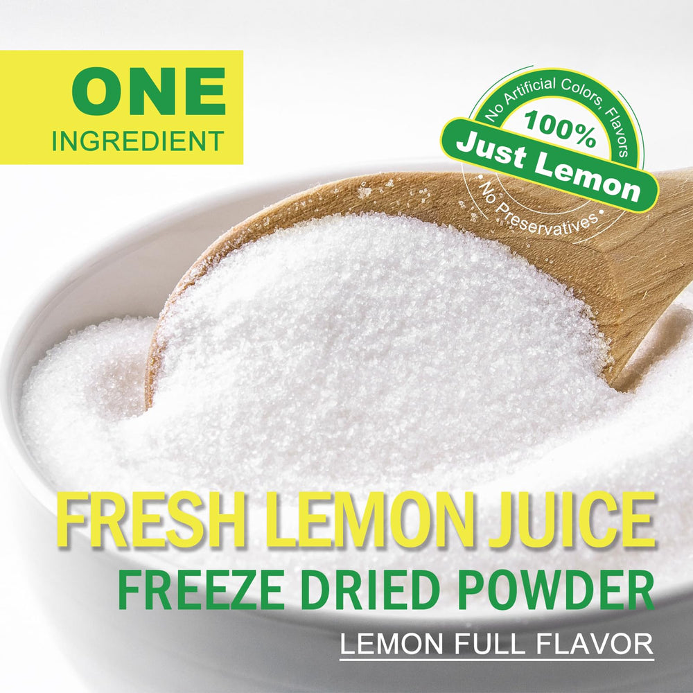 Talcufon lemon powder pouring into glass for vibrant beverages.