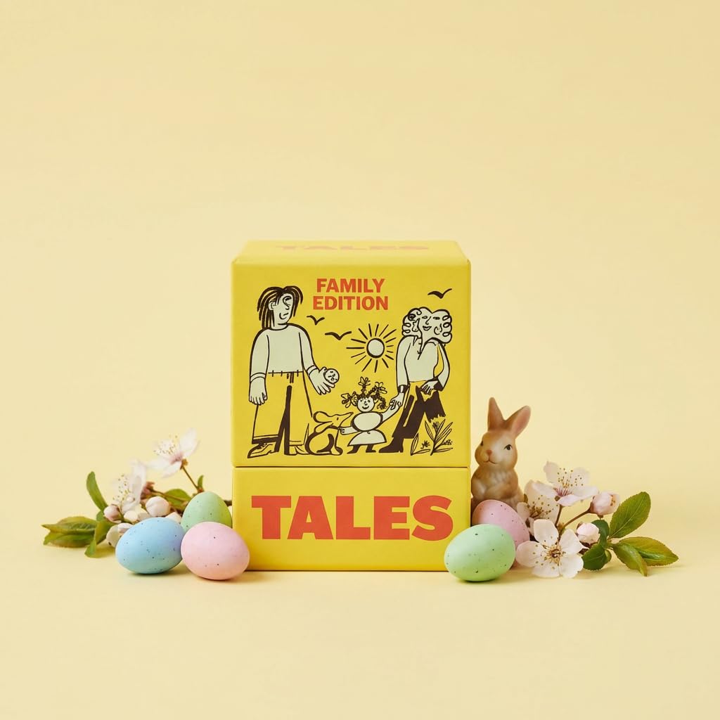 TALES card deck on table during family dinner, sparking conversation across generations.