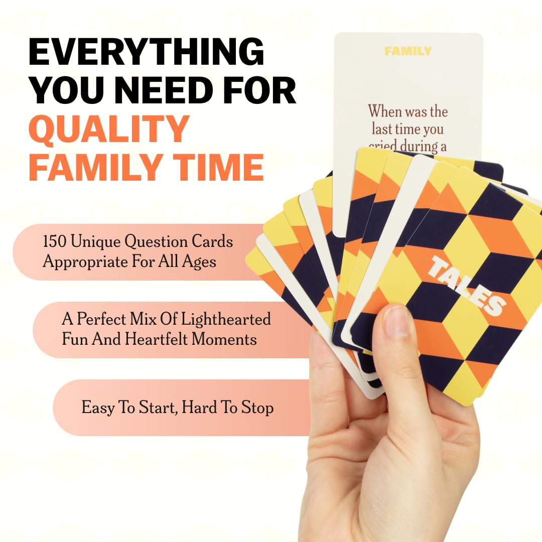 TALES prompt card in hand inviting stories and shared memories.