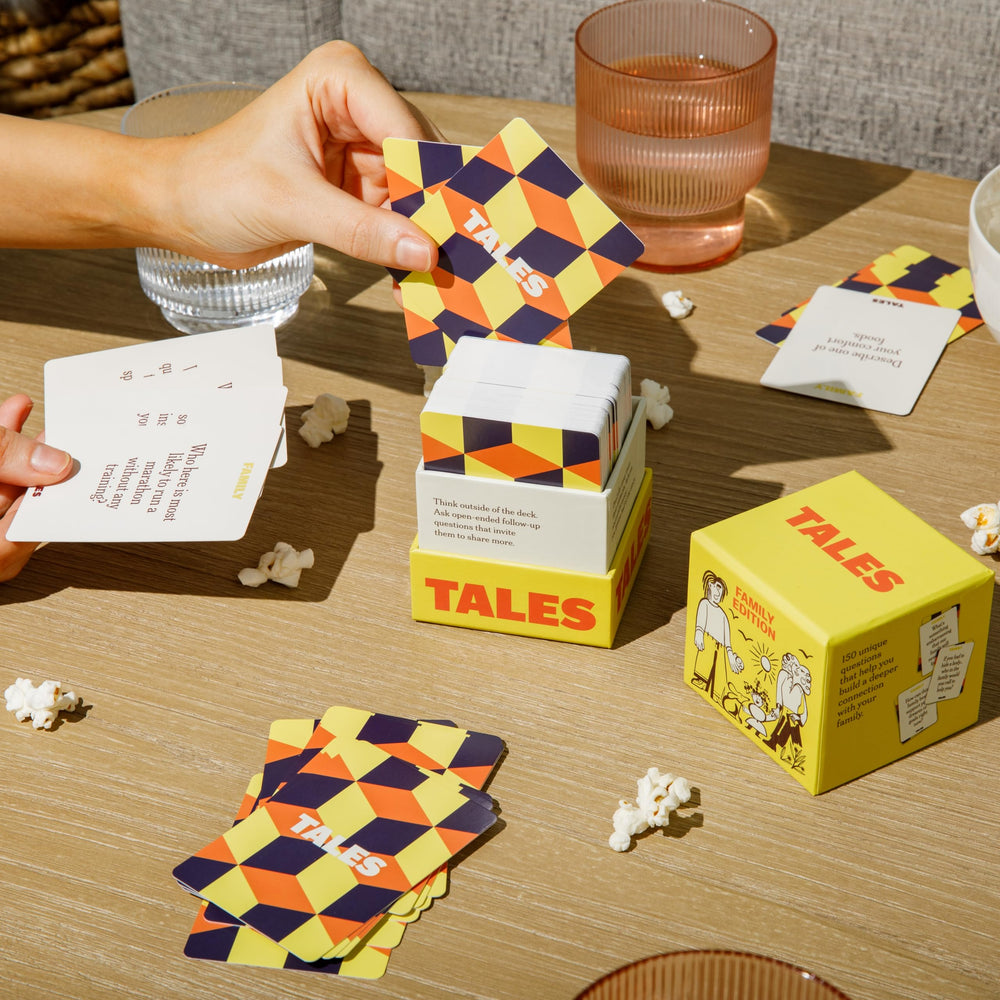 TALES family game night on the go, compact and travel-ready.