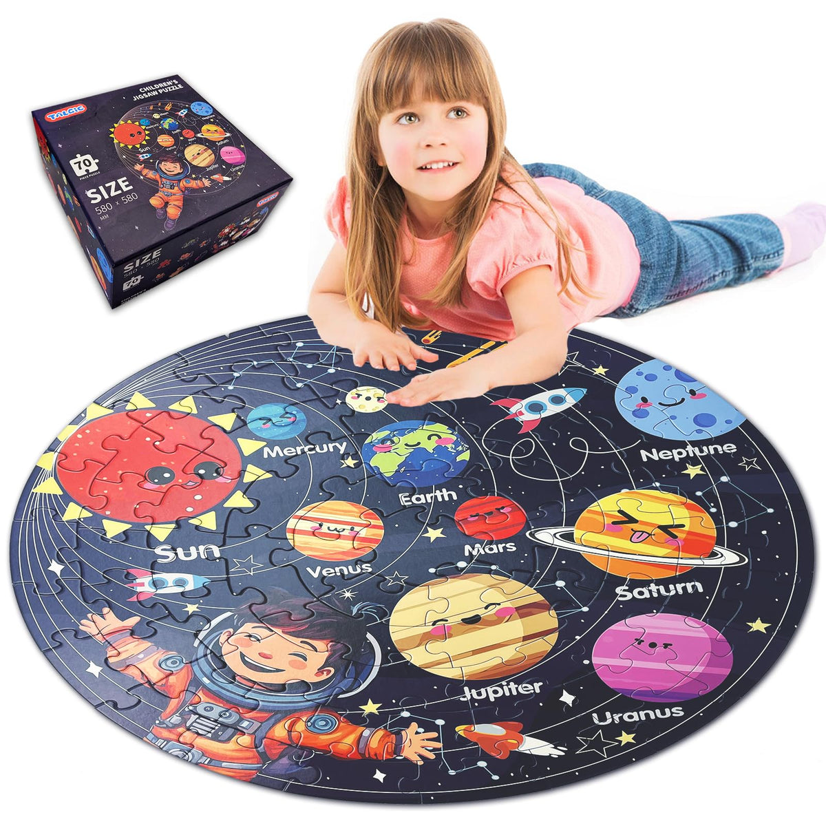 TALGIC solar system round puzzle with 70 pieces aids early visual-spatial learning
