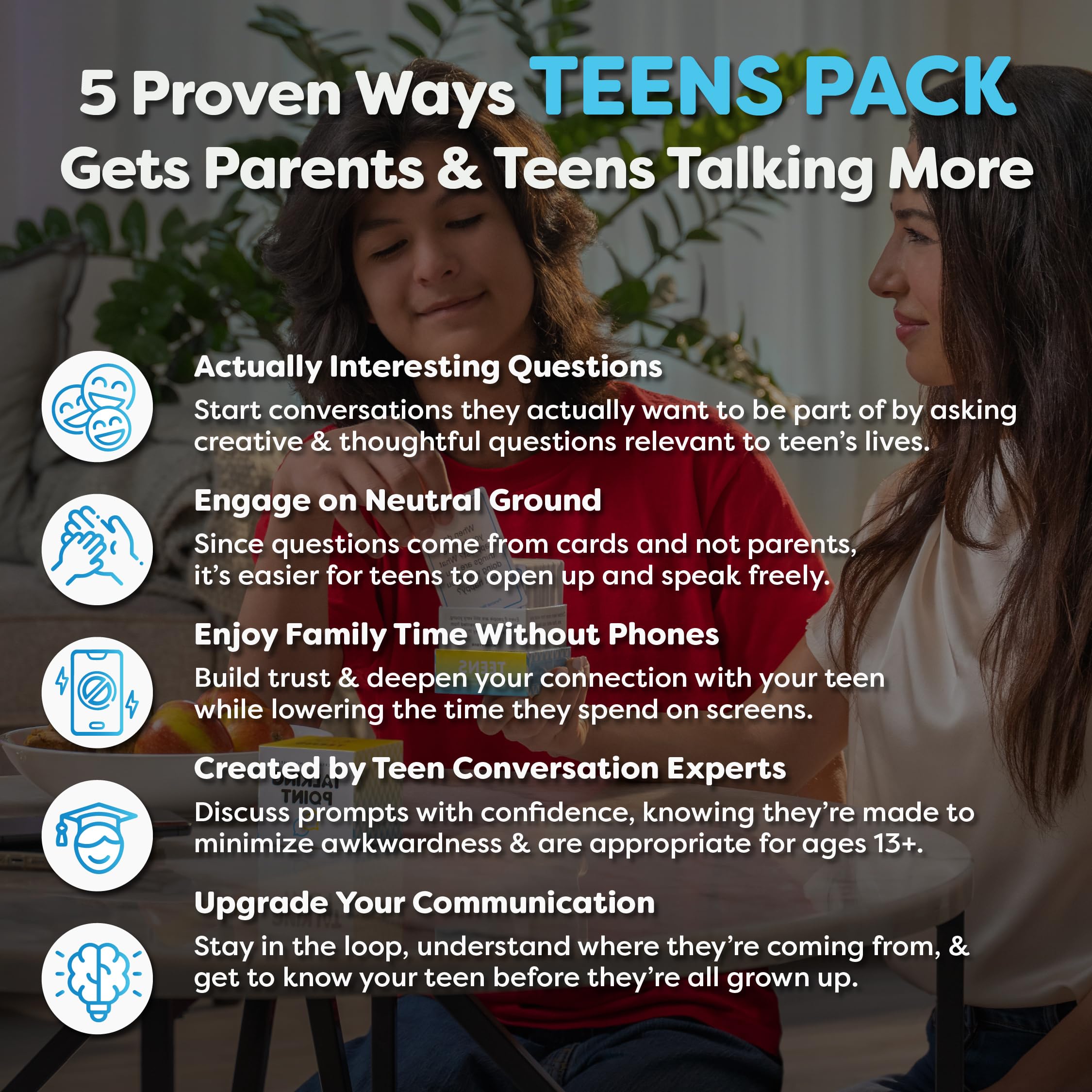 Talking Point Cards Teens edition: personal well-being topics deck for reflective family conversations.