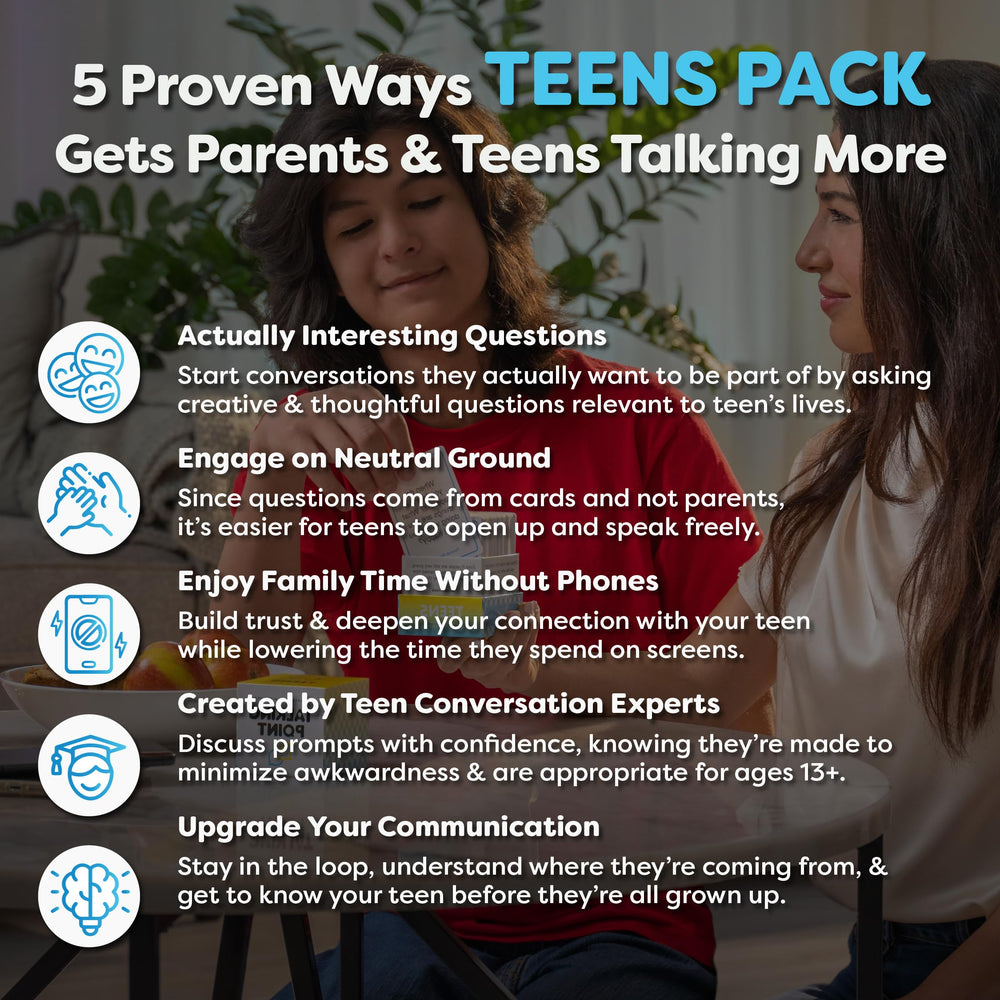 Talking Point Cards Teens edition: personal well-being topics deck for reflective family conversations.