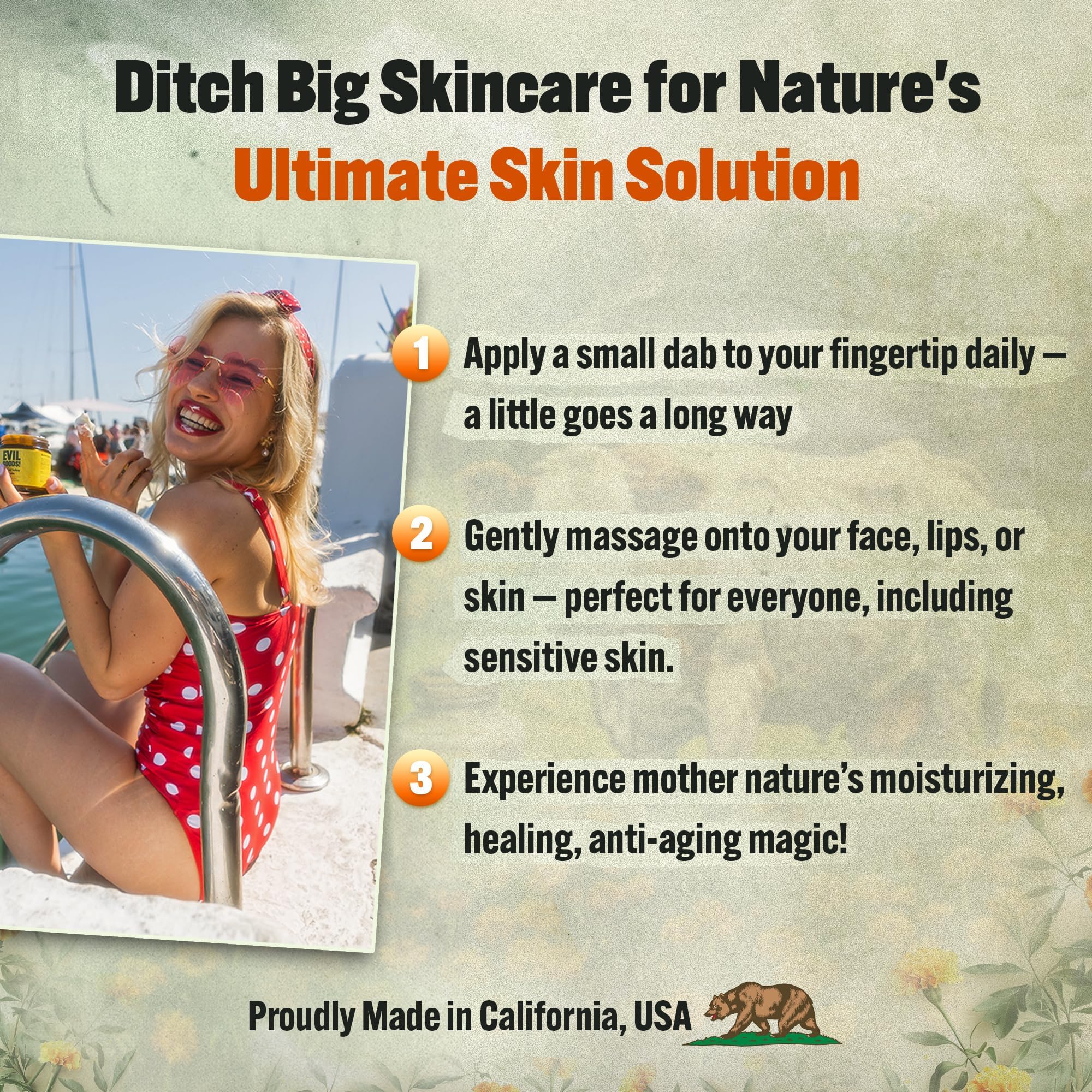 Five natural ingredients include tallow, honey, olive oil, marigold, vitamin E.