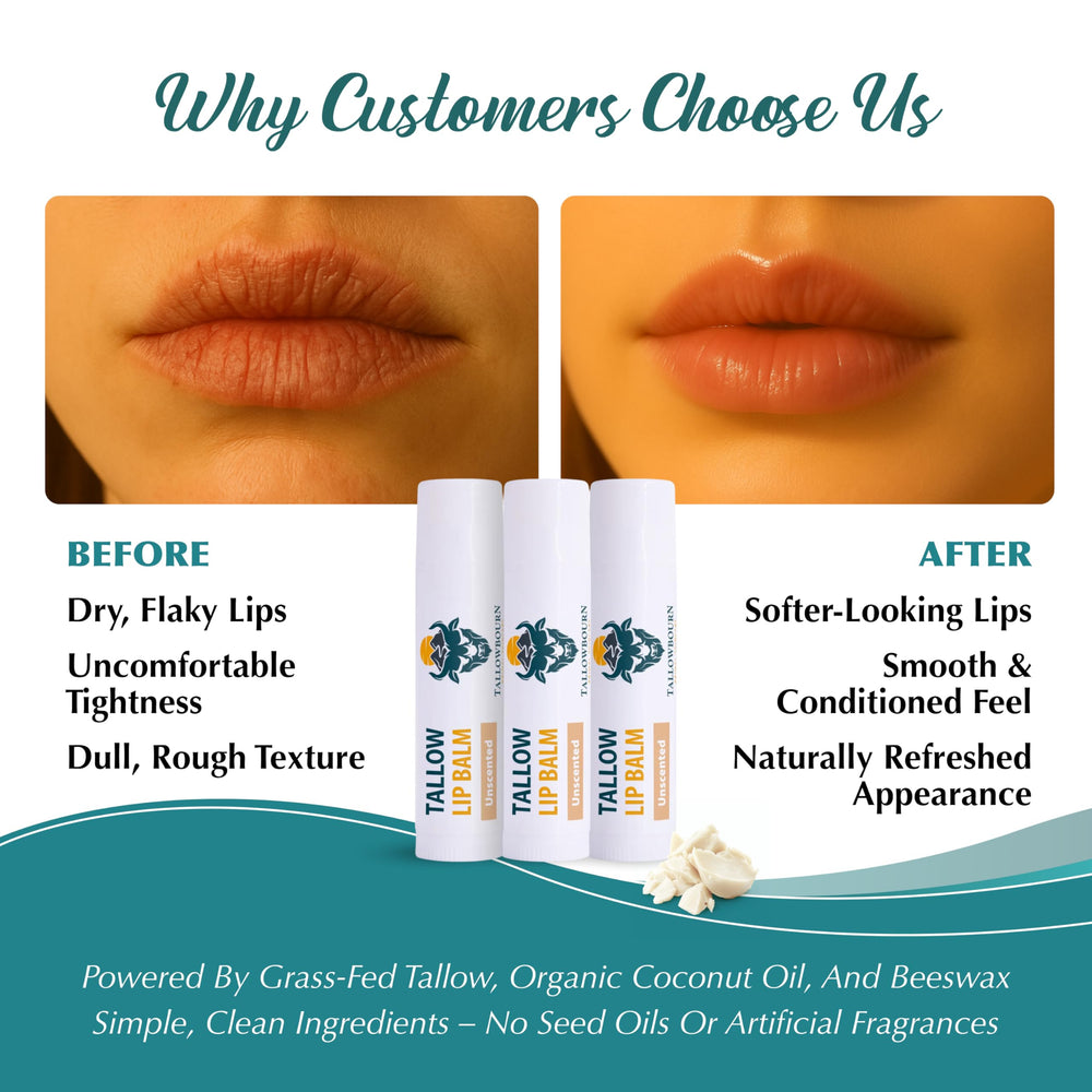 Tallowbourn lip balm showing beeswax barrier for moisture retention