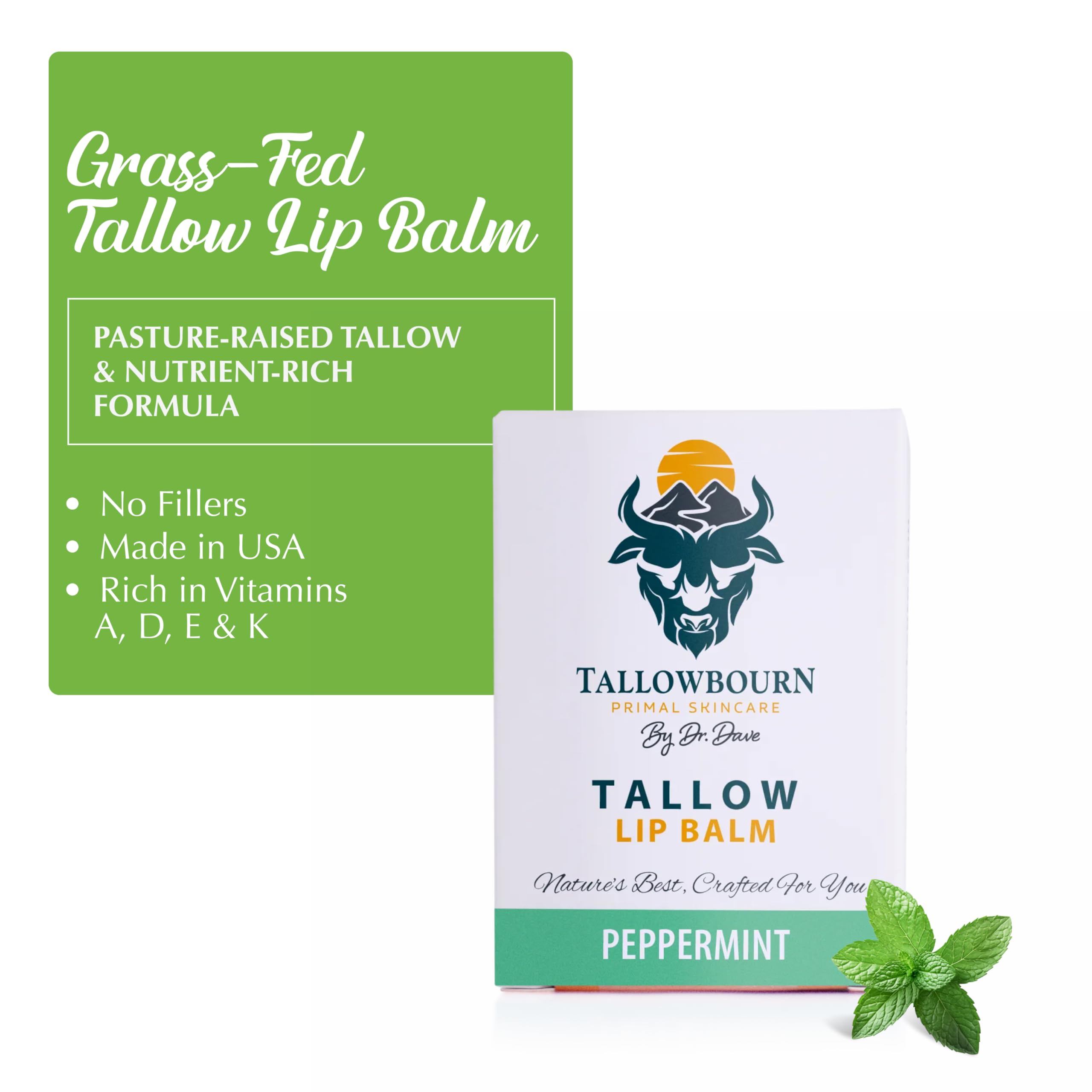 Tallowbourn peppermint lip balm 3-pack front view for on-the-go lip care