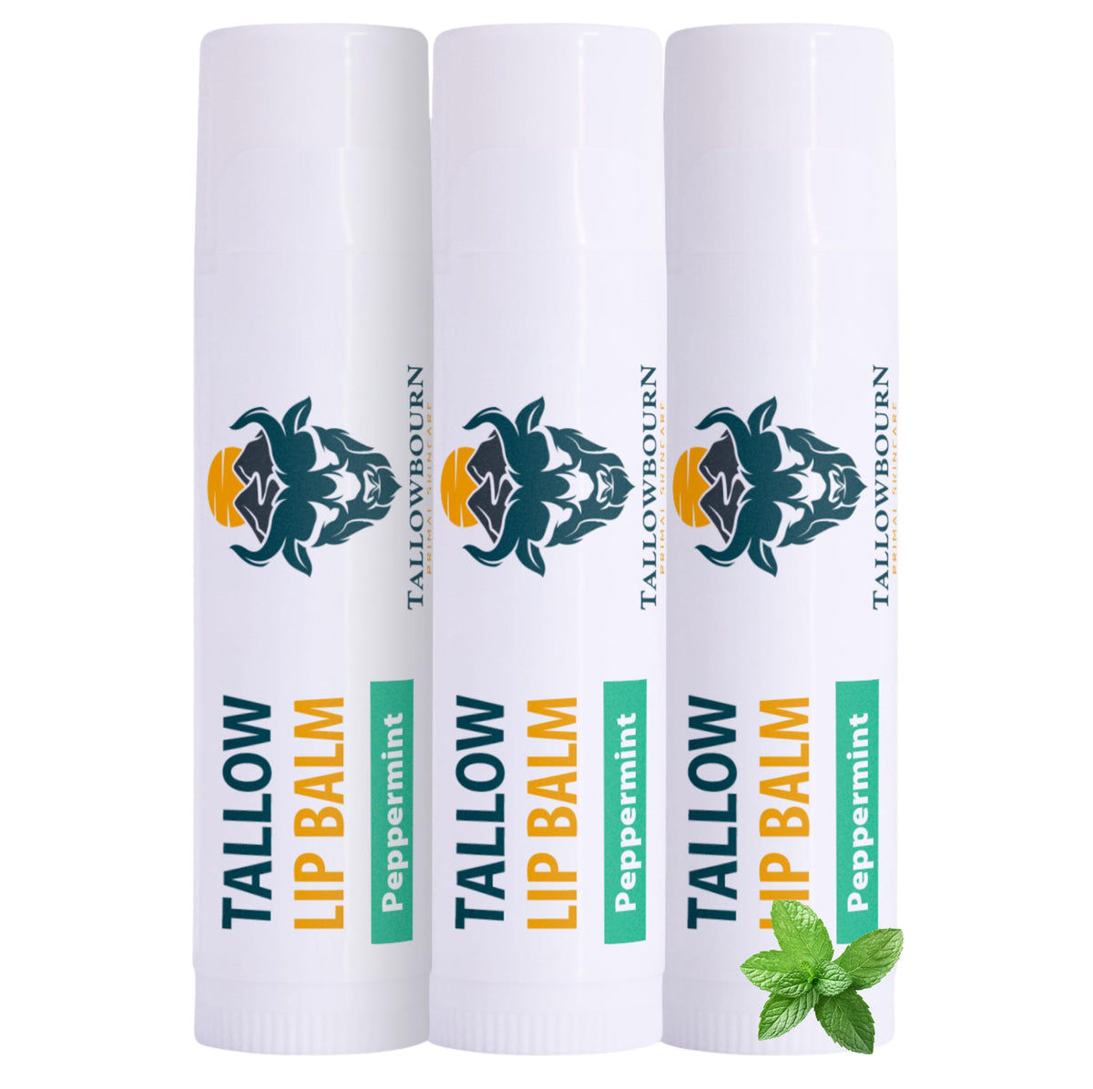 Tallowbourn peppermint lip balm tube closeup delivering cooling hydration