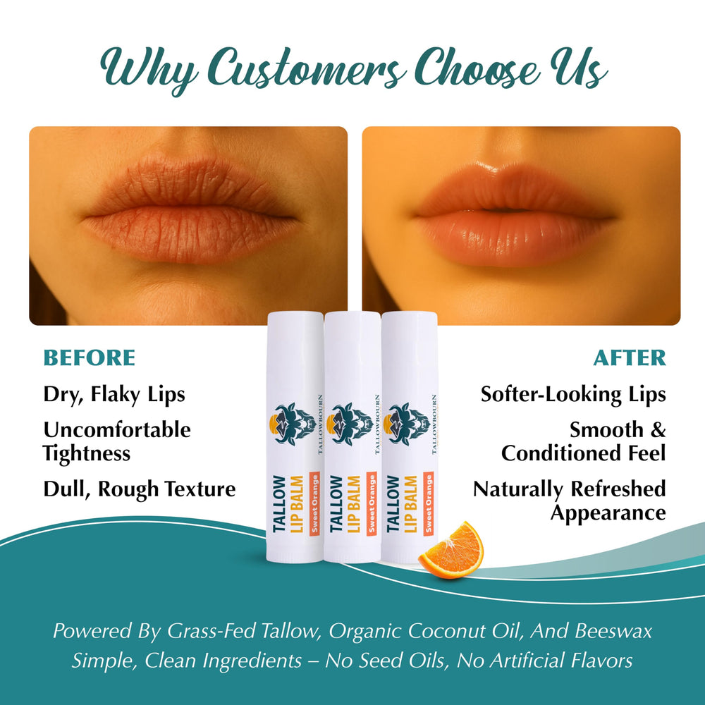 Sweet Orange scented Tallowbourn lip balm adds a refreshing aroma.