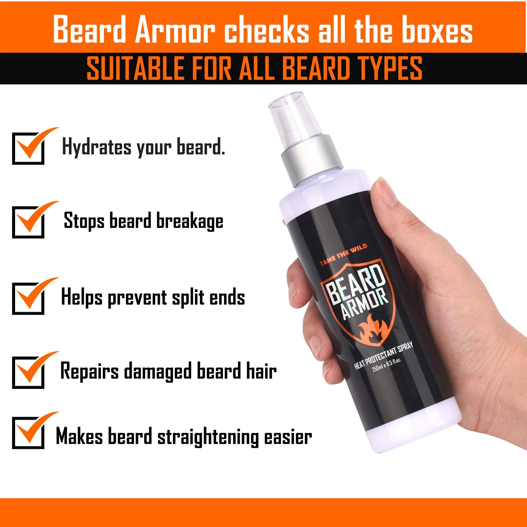 Tame the Wild beard frizz-control spray scene—smooth, polished look after use