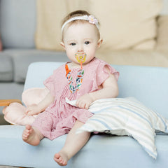 TAMHOO rainbow pattern pacifier clip keeps toys tidy and accessible