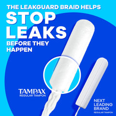 Close-up of LeakGuard Braid on Tampax Compact Pearl tampon.