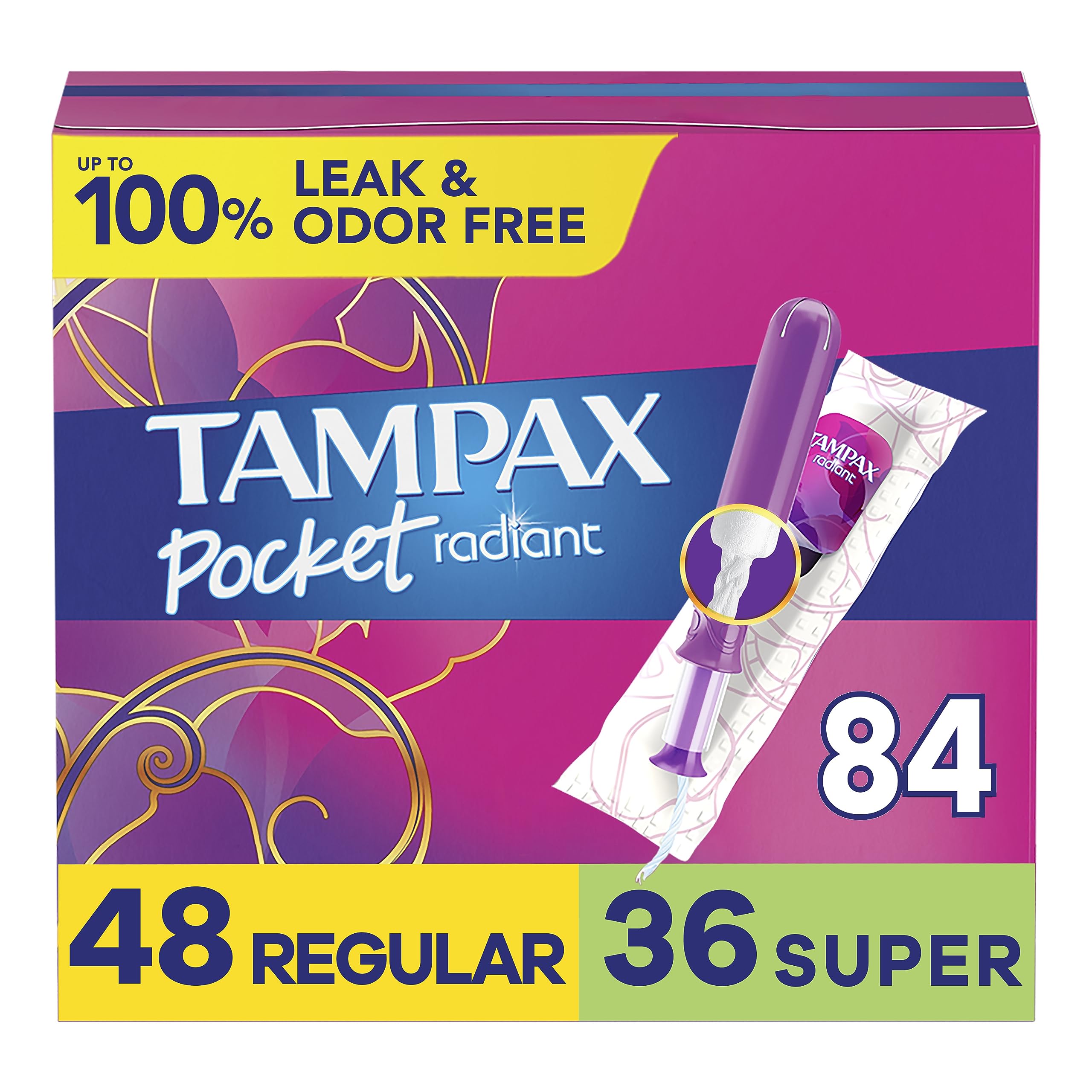 Tampax Compact Radiant tampons with LeakGuard braid in a travel pack for reliable protection.