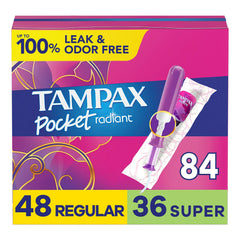 Tampax Compact Radiant tampons with LeakGuard braid in a travel pack for reliable protection.