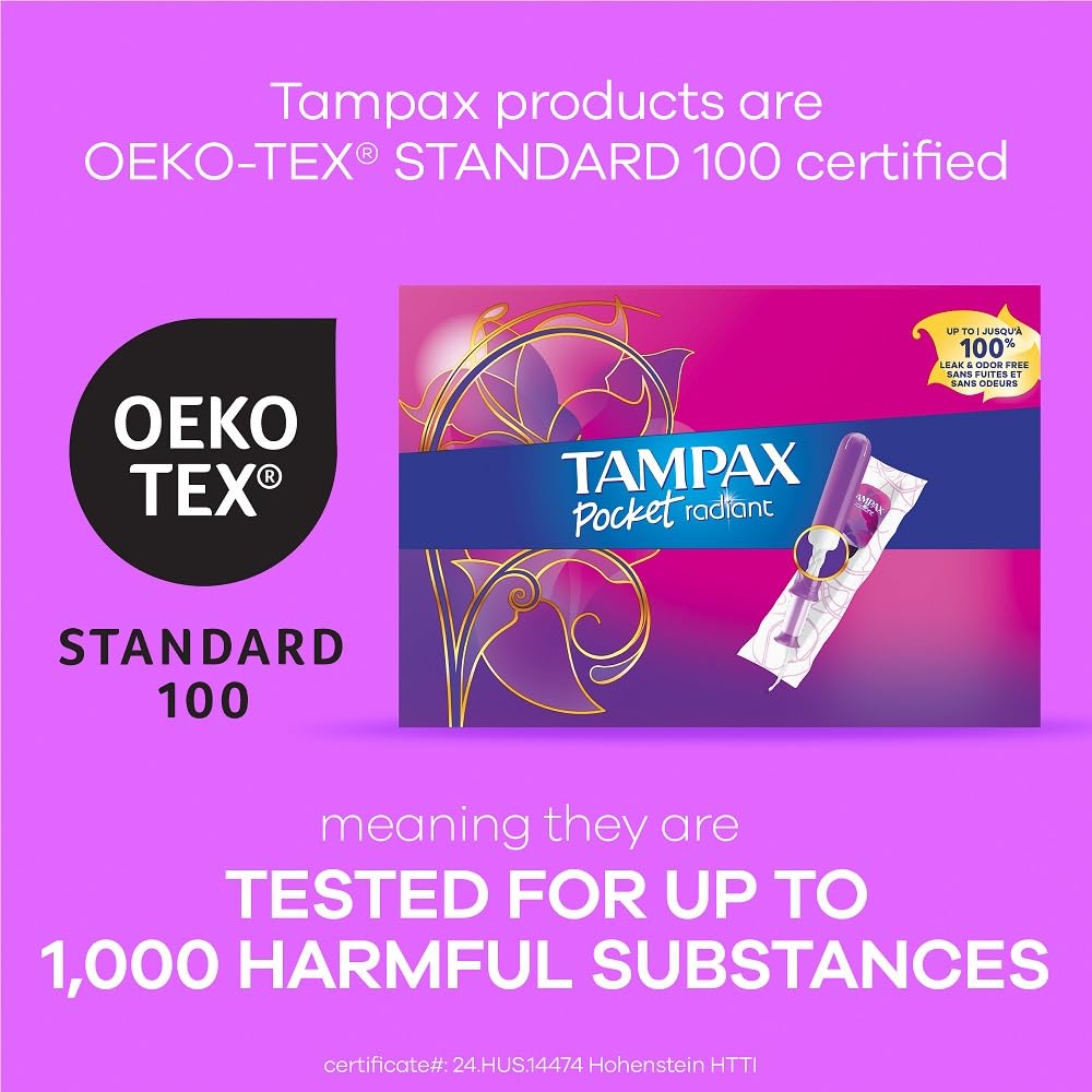 Unscented Tampax Compact Radiant for sensitive users with fragrance-free protection.