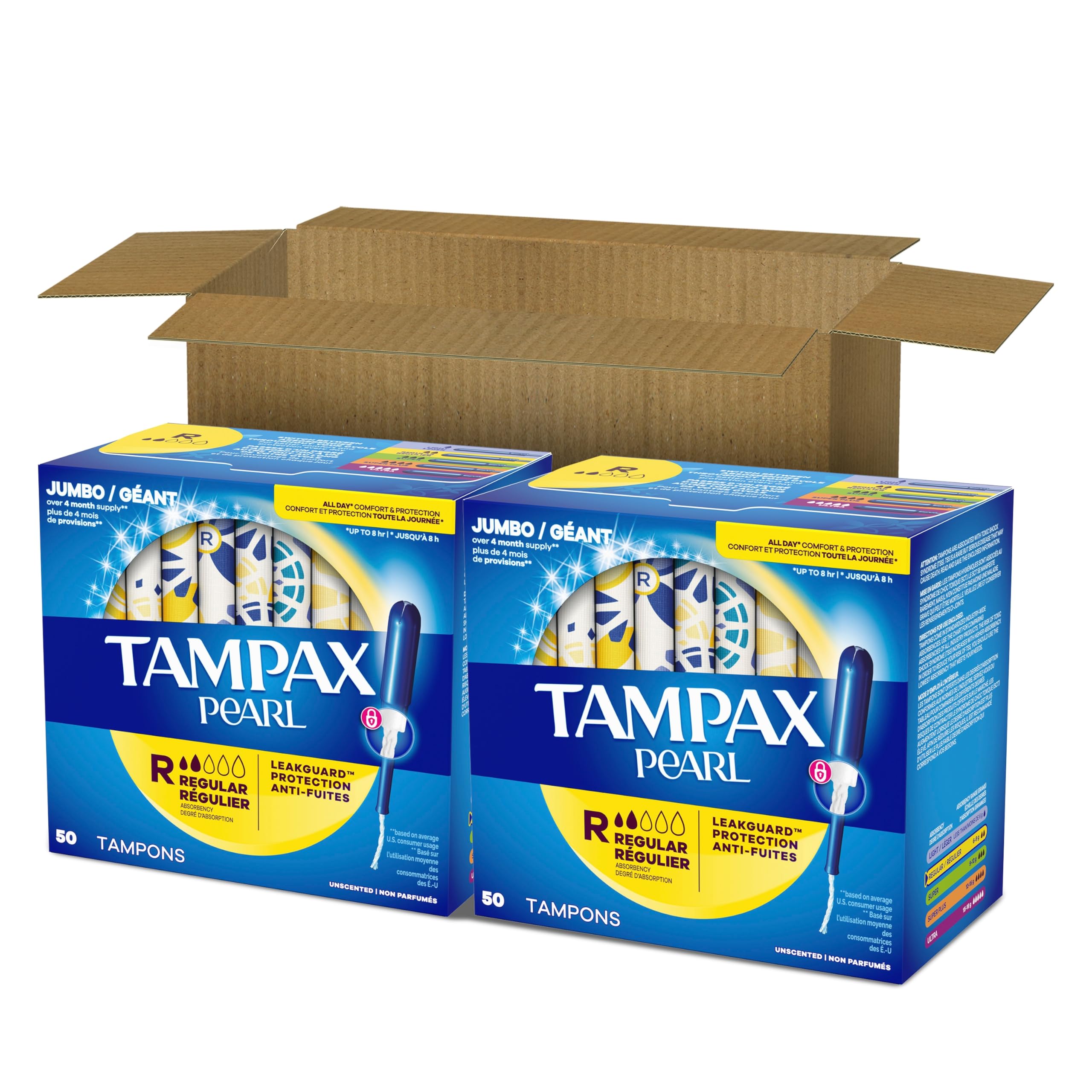 OEKO-TEX Standard 100 certified Tampax Pearl protection.