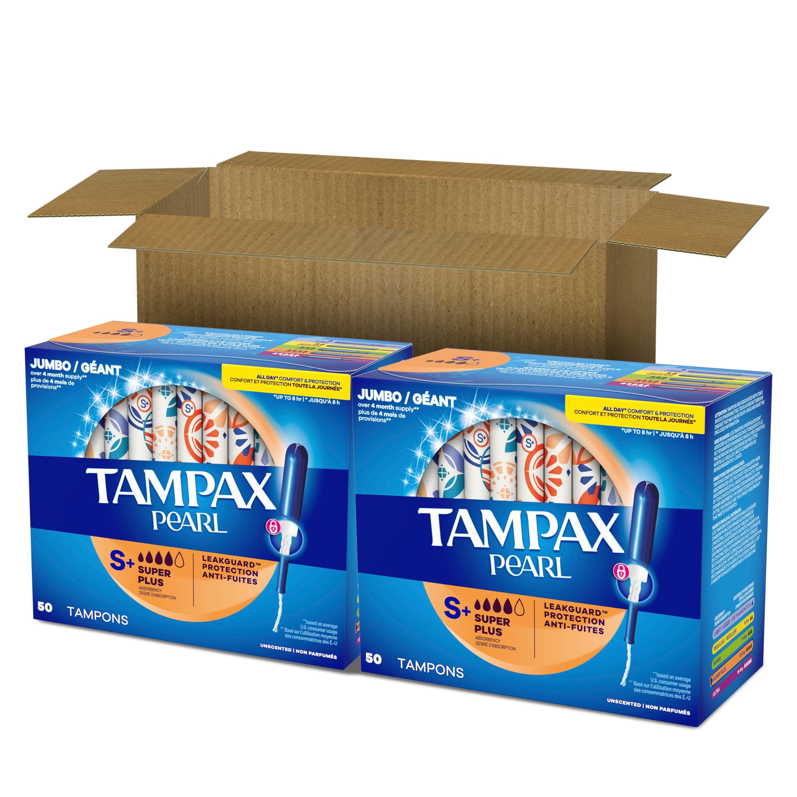Two-pack Tampax Pearl packaging for convenient stocking