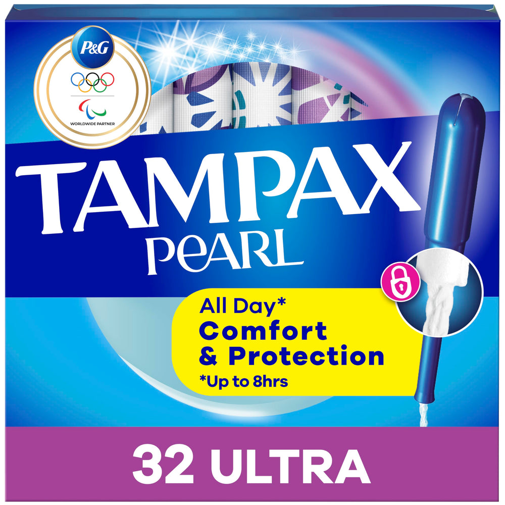 Tampax Pearl Ultra with LeakGuard Braid in a box for reliable protection on the go.