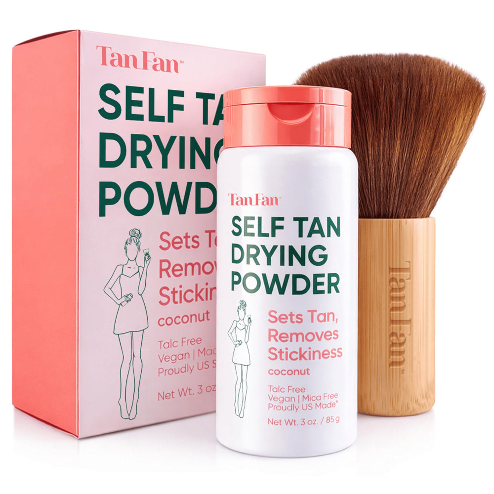 Tan Fan Self Tan Drying Powder Kit absorbs moisture for a smooth, even finish.