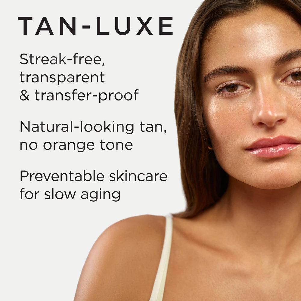 Tan-Luxe The Body glow application scene shows a quick, natural tan.