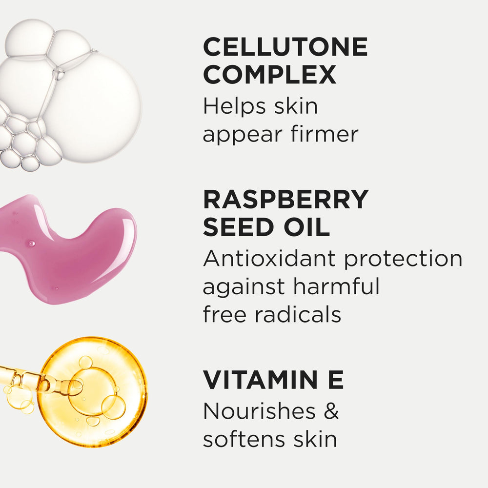 Tan-Luxe The Body raspberry seed oil bottle signals hydrating care.