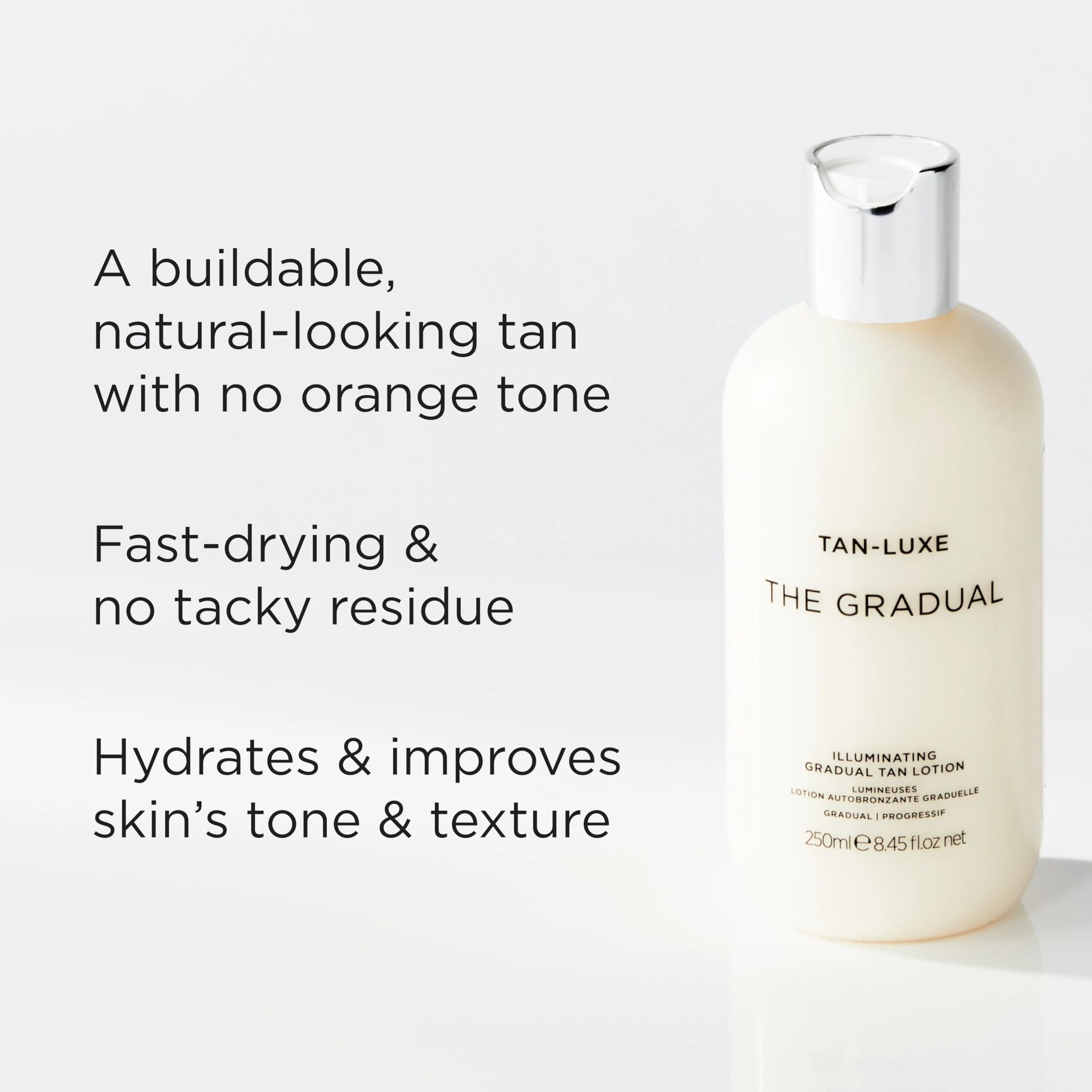 Tan-Luxe Gradual Illuminating Lotion close-up on elbows and feet for even color.