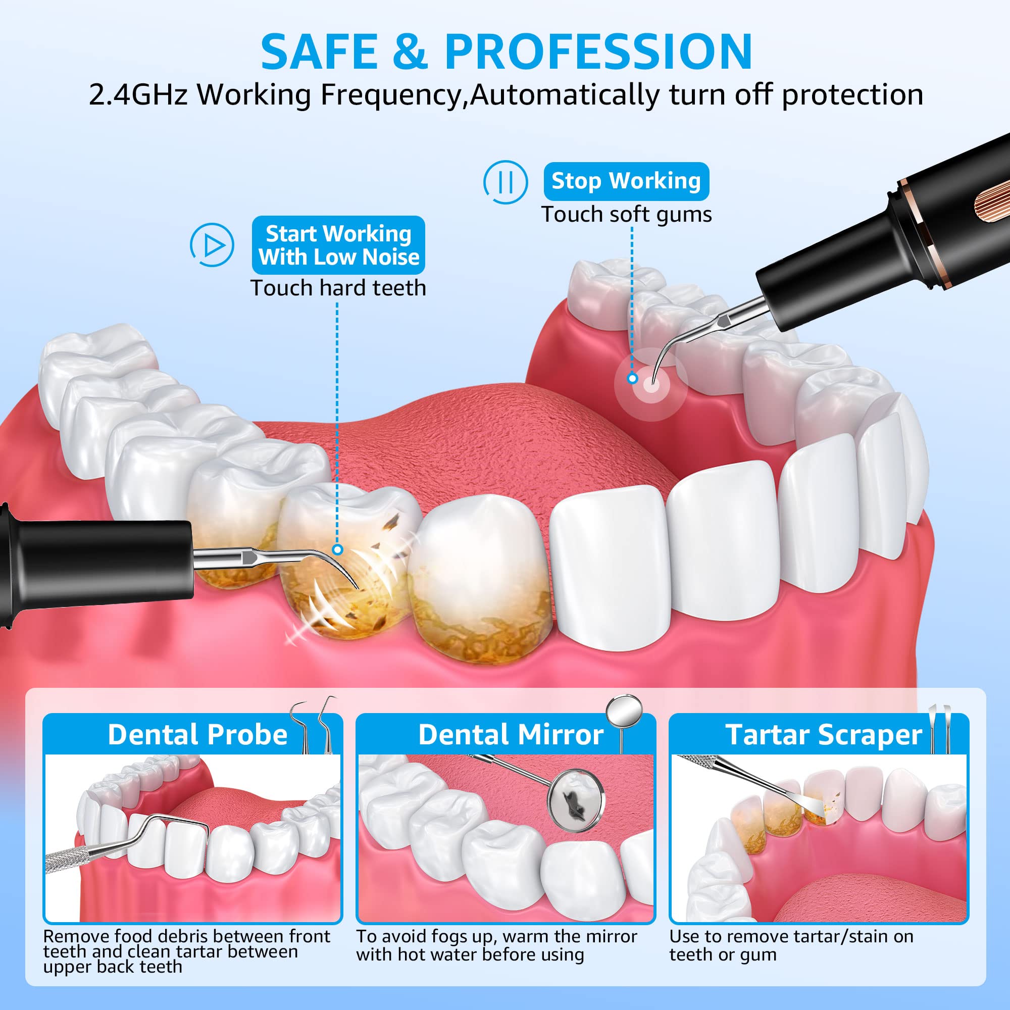TANAVE plaque remover pointed head for deep cleaning between teeth.