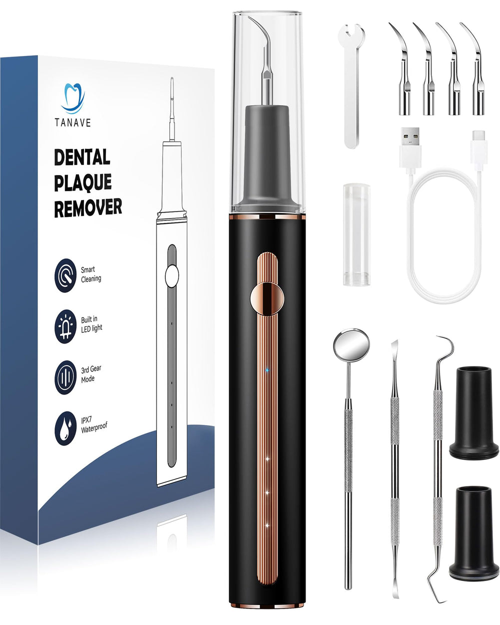 TANAVE teeth cleaning kit LED close-up enables precise at-home care.