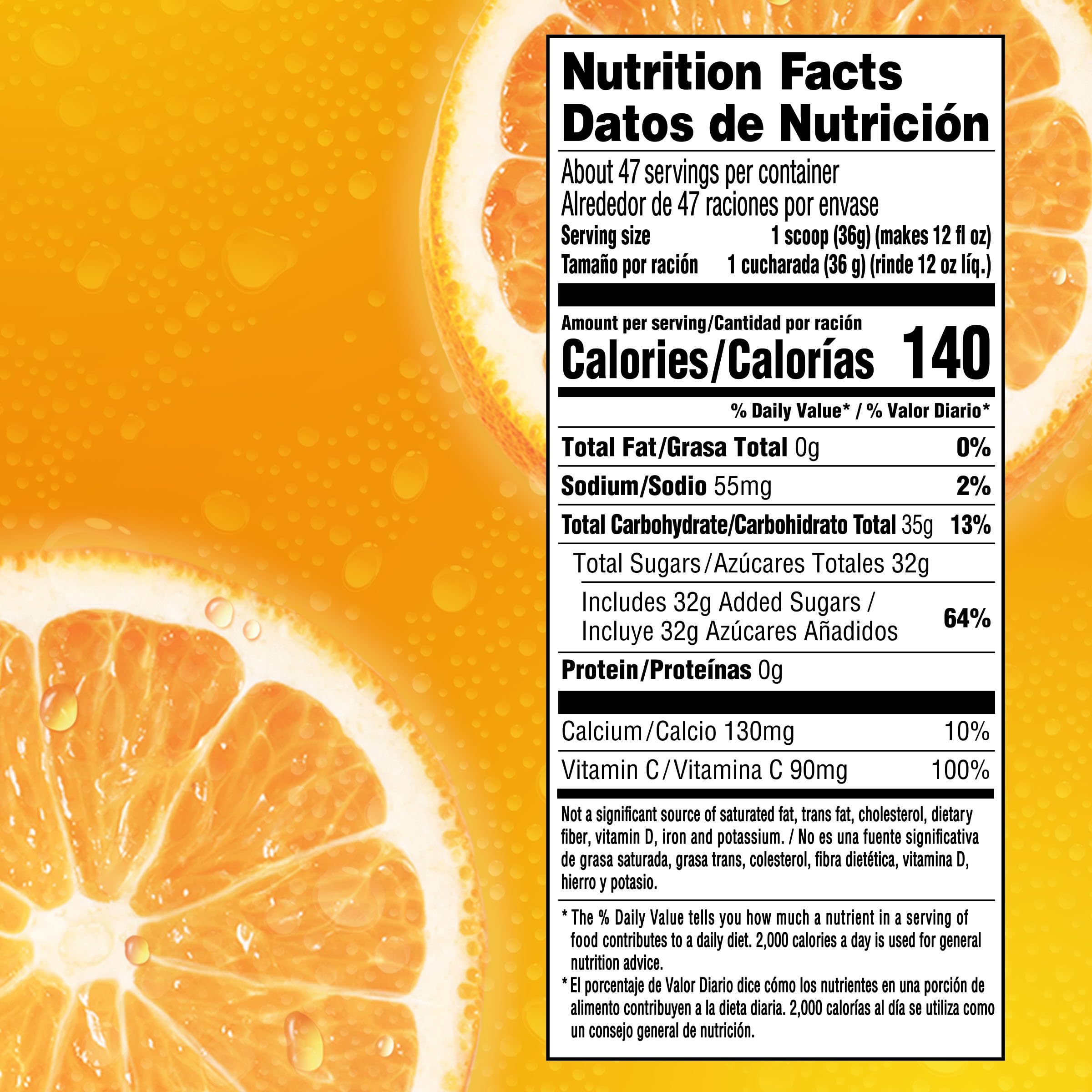 Tang Orange powder in a resealable jar for quick, refreshing drinks.