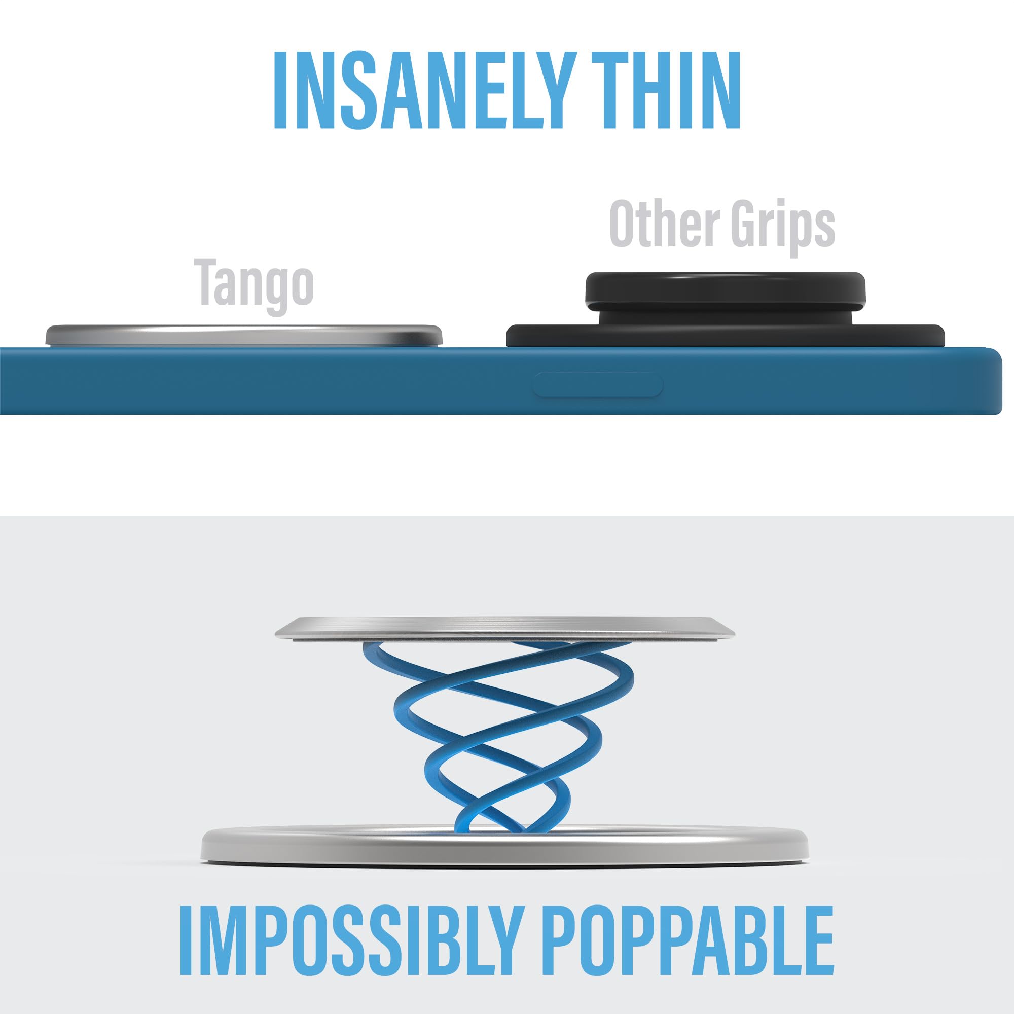 Tango one-hand deploy shows instant grip expansion for effortless single-handed handling.