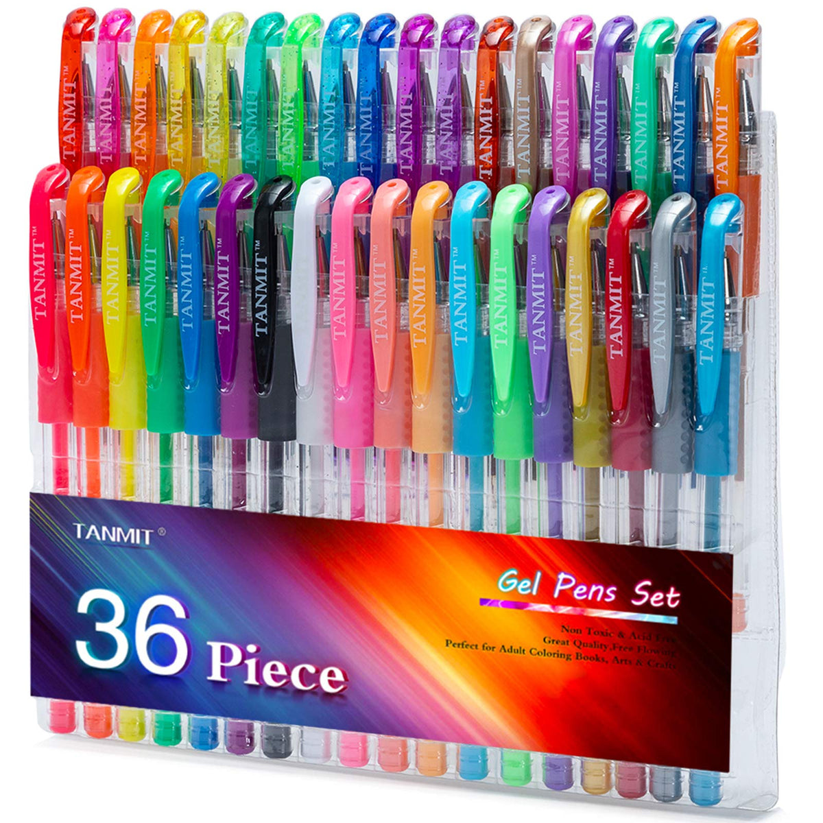 TANMIT 36 colors gel pens set in case for organized creativity.