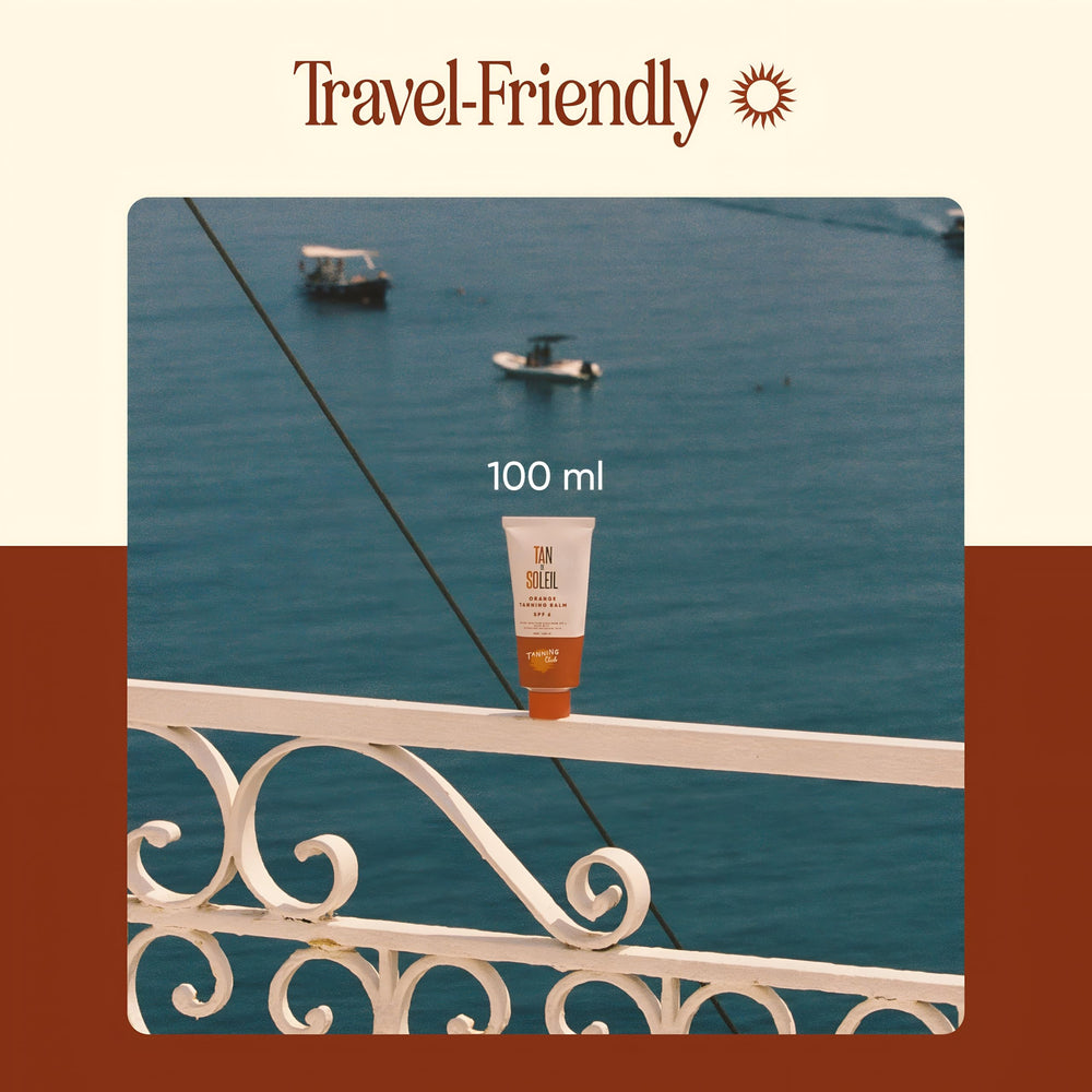 Golden-hour glow moment with Tan De Soleil after sun exposure.