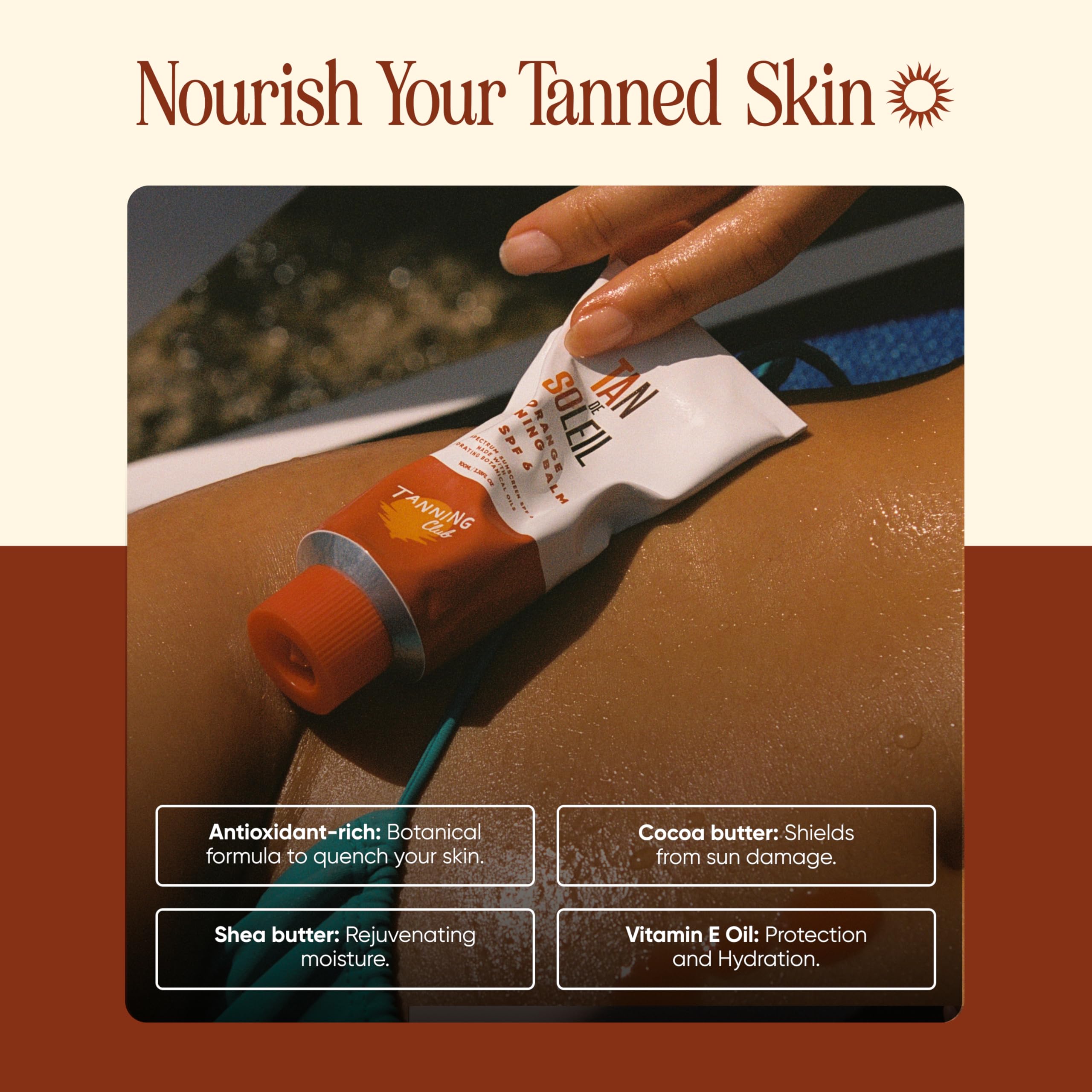 Mindful packaging of Tan De Soleil Orange Gel highlighting ethical beauty approach.