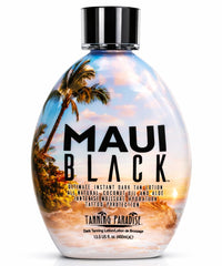 Tanning Paradise Maui Black bottle demonstrates instant dark tan for a beach-ready glow.