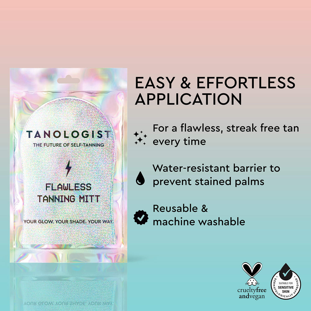 Tanologist Flawless Tanning Mitt applies mousse for a streak-free glow.