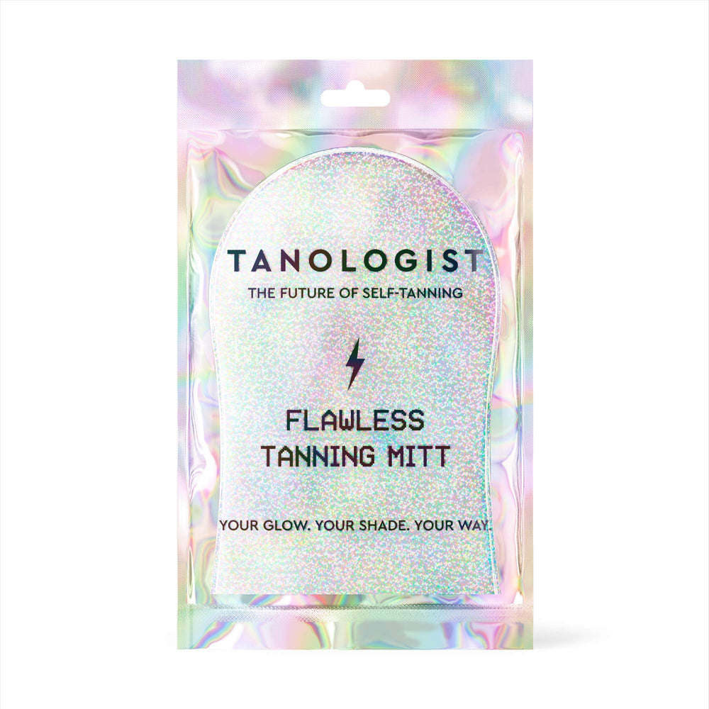 Tanologist Flawless Tanning Mitt closeup showing velvety texture for even application.