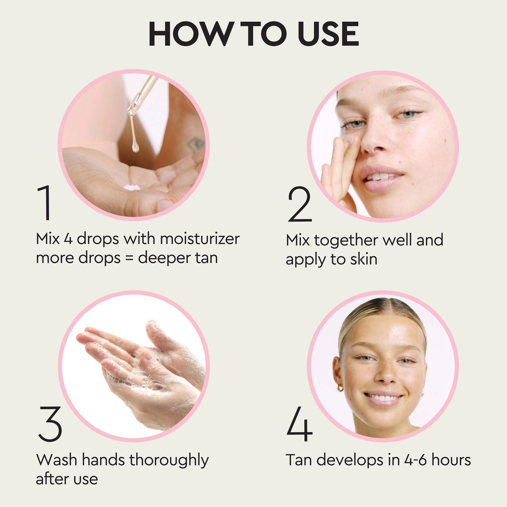 Close-up showing skin hydration from the Tanologist formula.