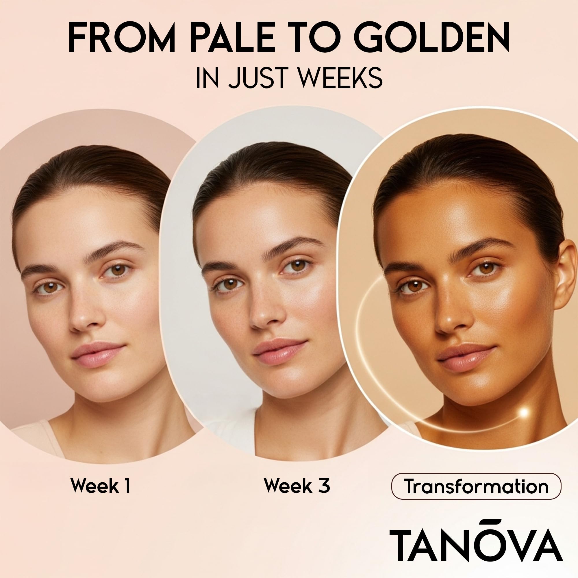 Tanova capsules closeup highlights vegan formula for healthy skin from within.