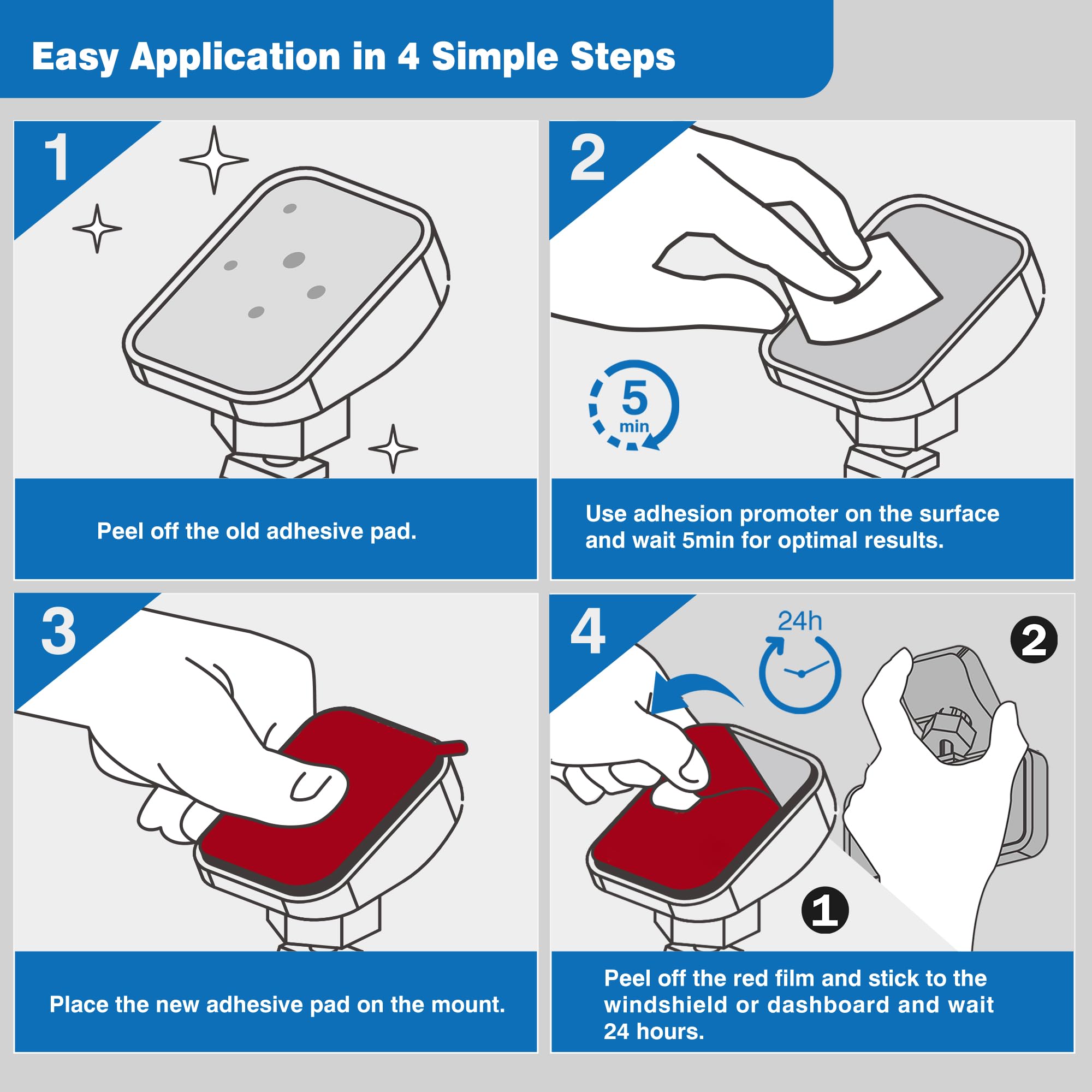 Tapsi packaged dashcam pads shown with product packaging