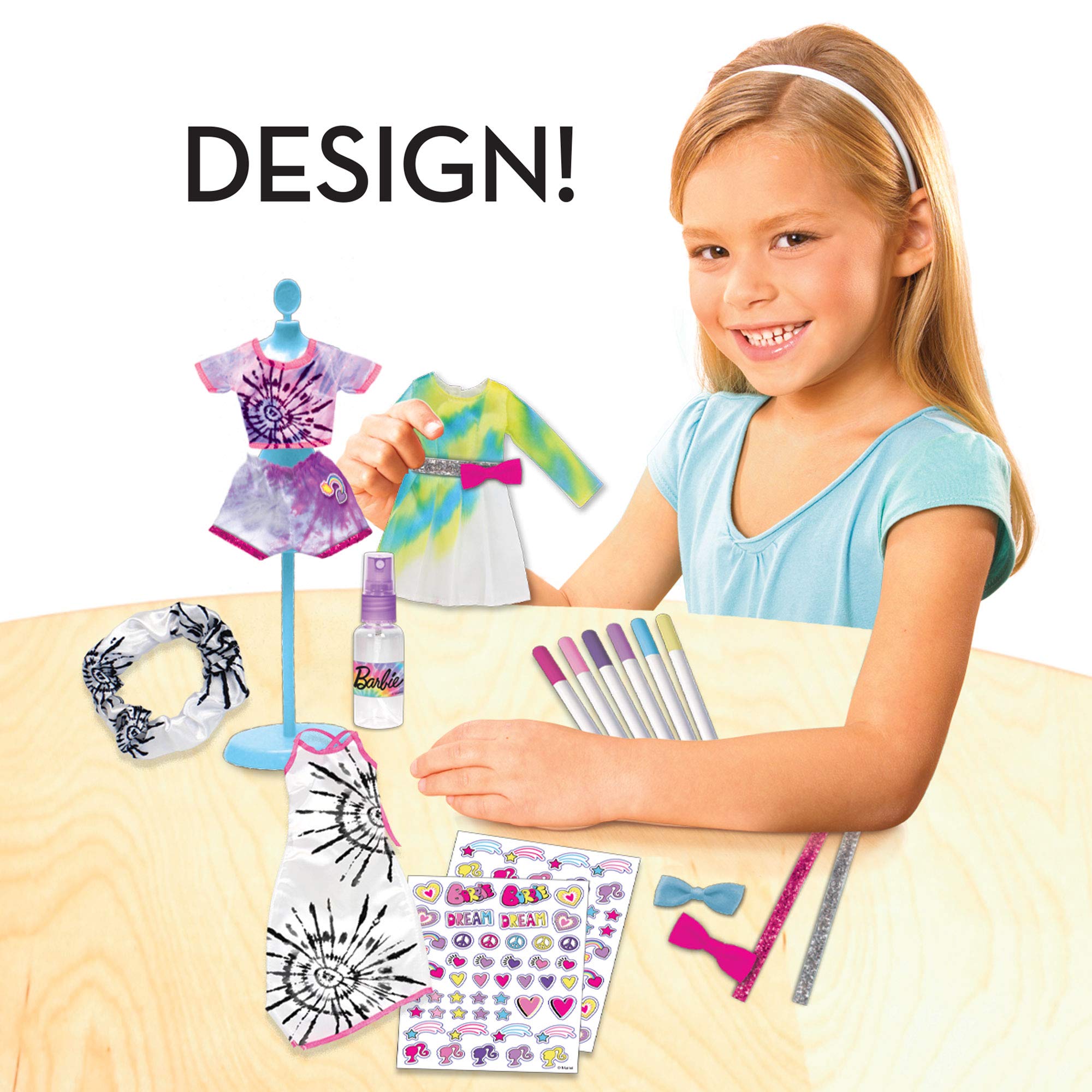 Tara Toys Barbie Tie-Dye Fashion Designer Kit – dress stand to display outfits proudly