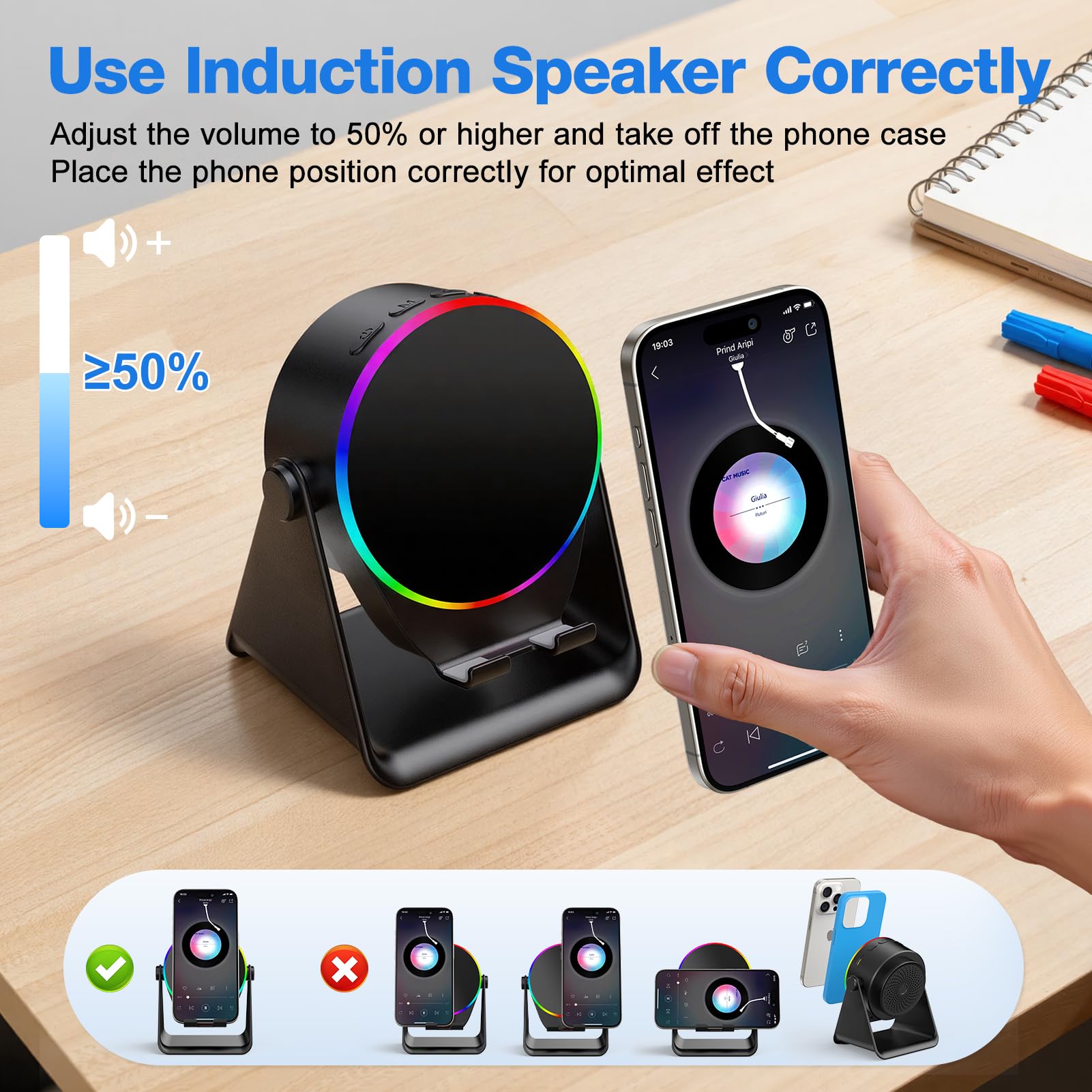 TARKARI ambient LED lights create a colorful mood while listening.