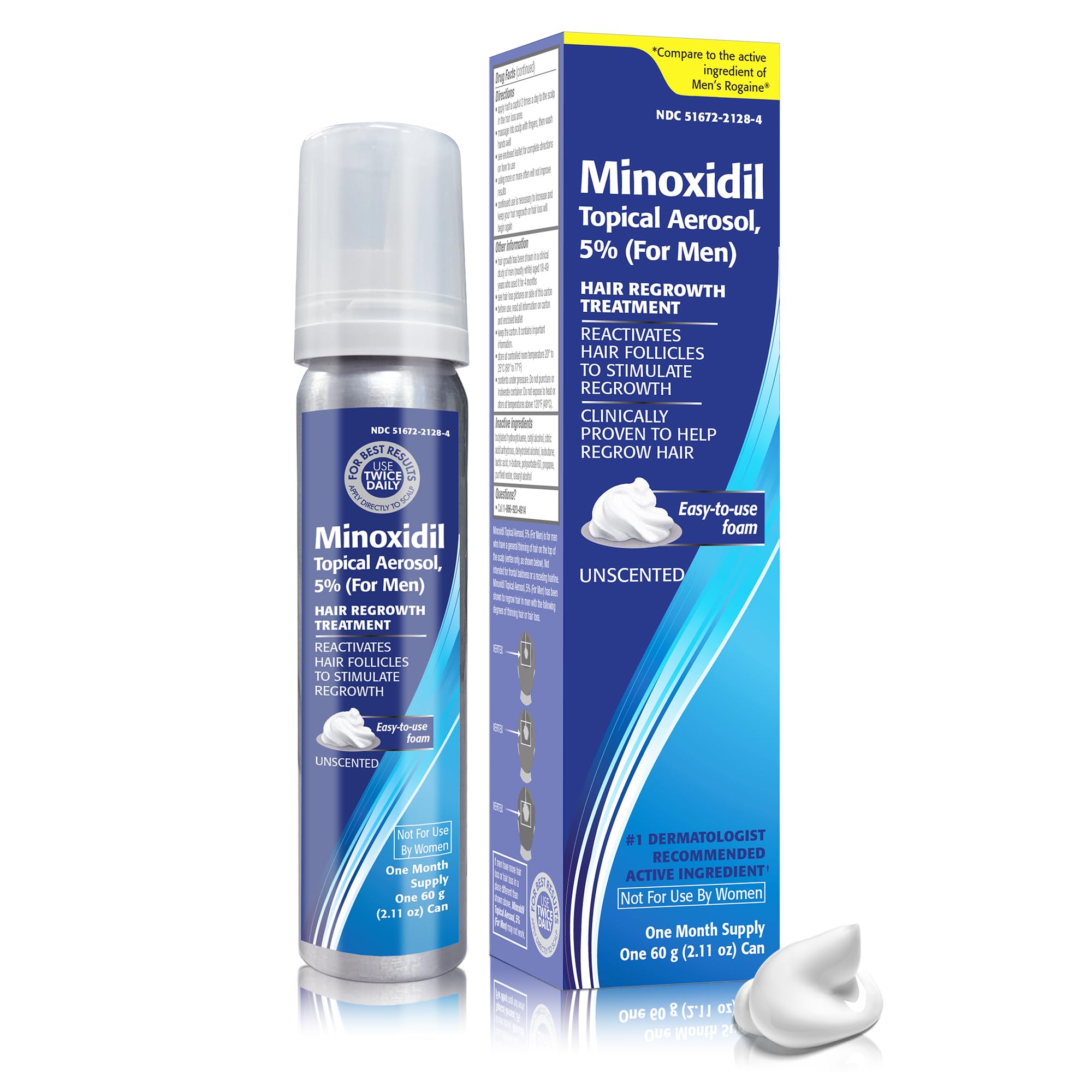 TARO Minoxidil 5% foam label emphasizes active ingredient and directions.