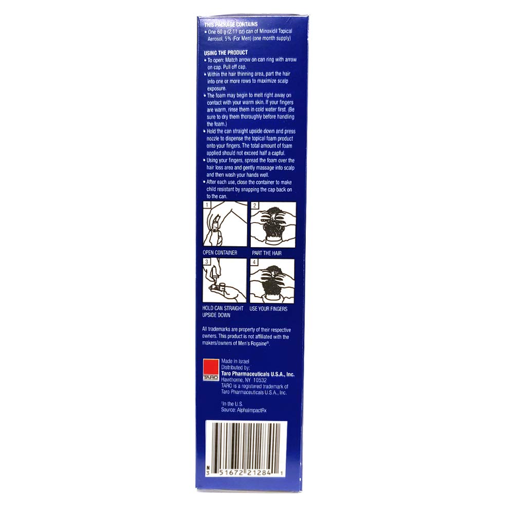 TARO Minoxidil foam near a mirror illustrating at-home treatment convenience.