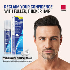 TARO Minoxidil foam packaging box highlights a 3-pack option for value.